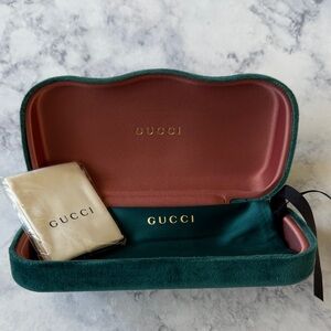Authentic GUCCI Teal Hunter Green Velvet Peach Satin Jewelry Sunglass Eye Case